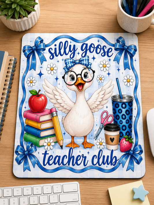 Silly Goose Mouse Pad- Blue Gingham
